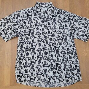 Summa Silk Shirt Mens Medium White Short Sleeve Egyptian Print Front Pocket